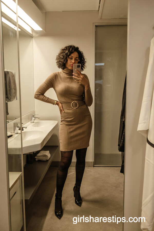 Turtleneck Dress with Statement Belt