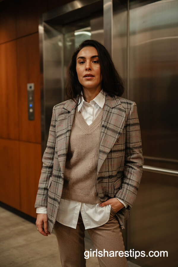 Collared Shirt & Plaid Blazer Layers