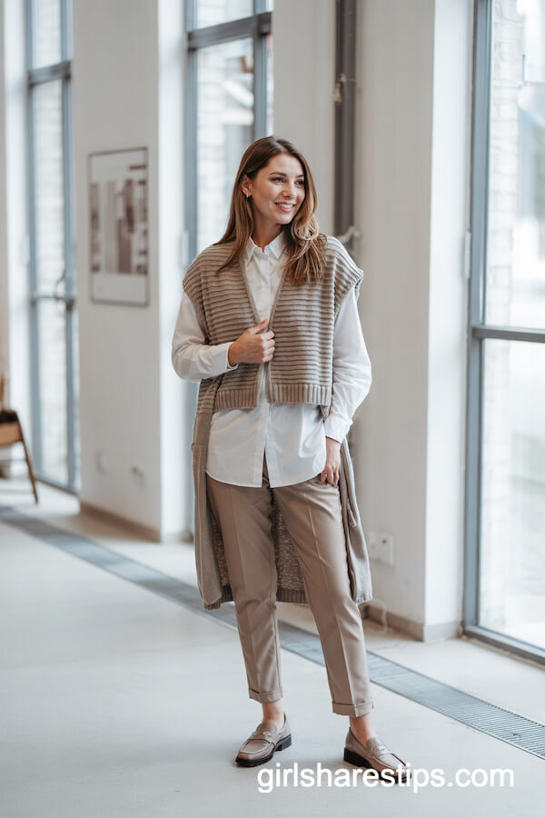 Knitted Vest over White Shirt