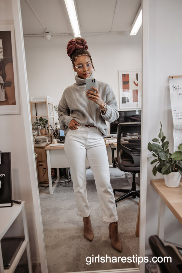 White Jeans and Chunky Sweater