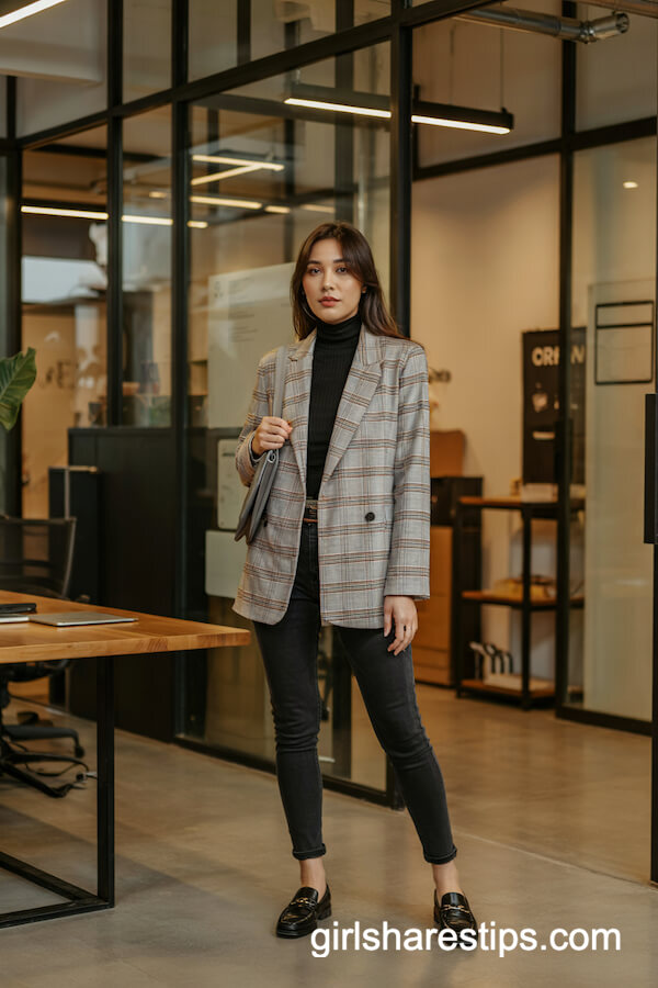 Plaid Blazer with Skinny Jeans