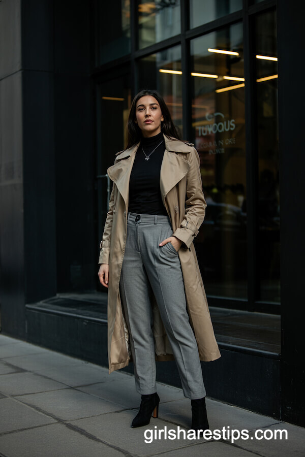 Trench Coat & Gray Trousers Look