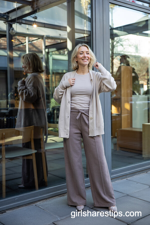 Cardigan with Wide-Leg Pants