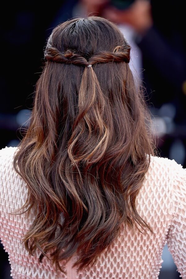 Loose Braided Half Updo on Wavy Hair
