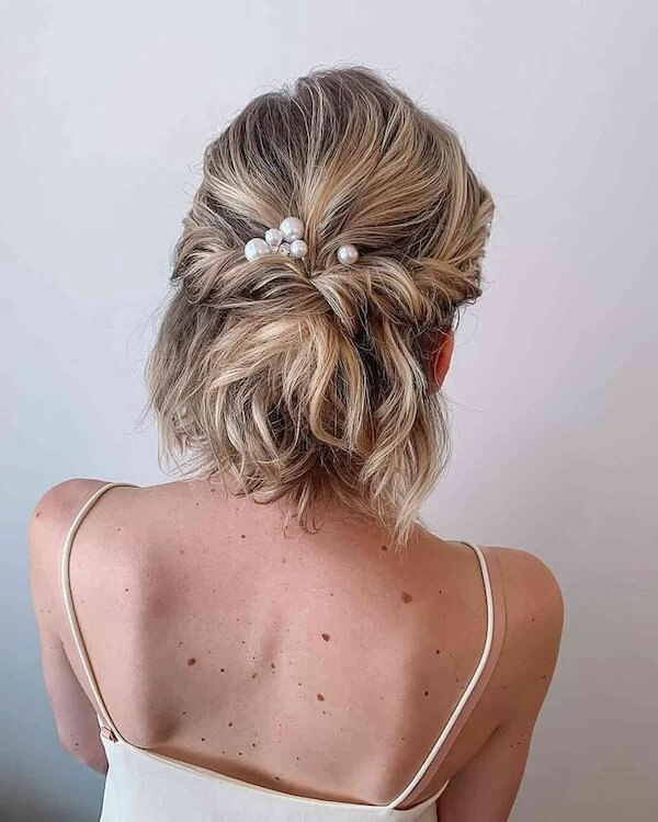 Low Textured Updo with Pearls