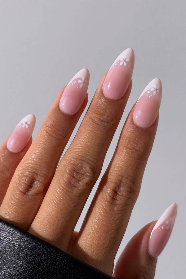 French Tip Nails with Mini Daisies
