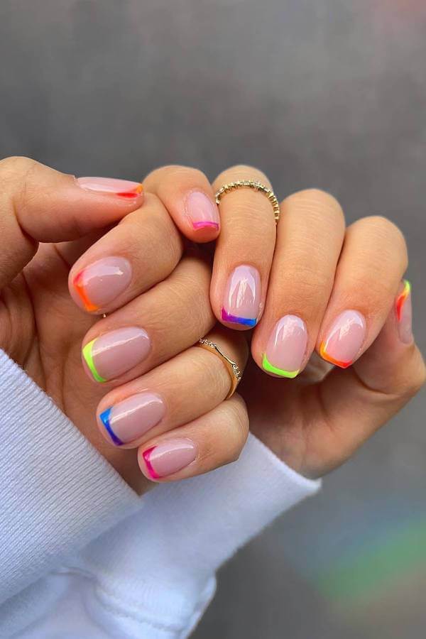 Neon Rainbow French Tips