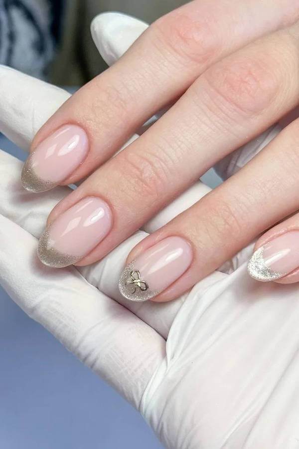 Glitter French Tips with Bow Accent