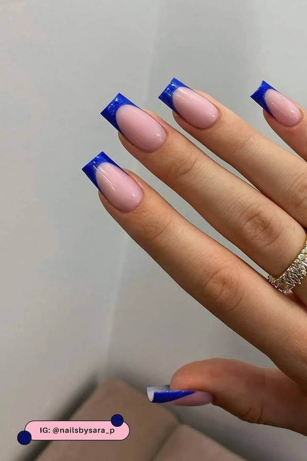 Blue French Tip Coffin Nails
