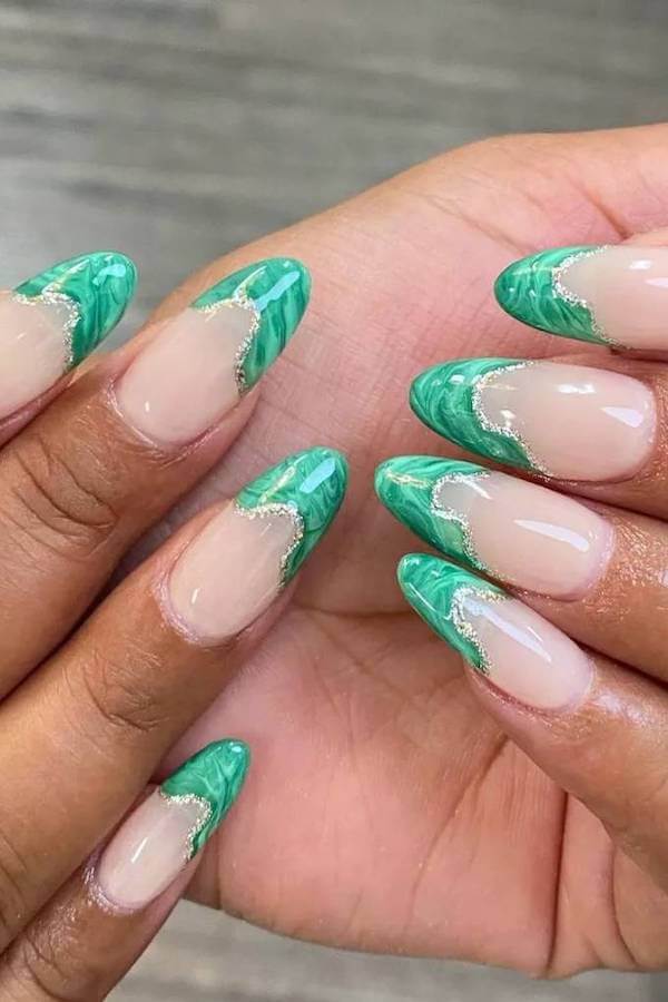 Green Marble French Tips
