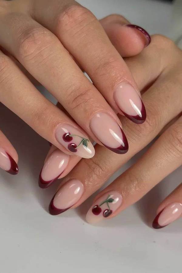 Cherry French Tip Nails