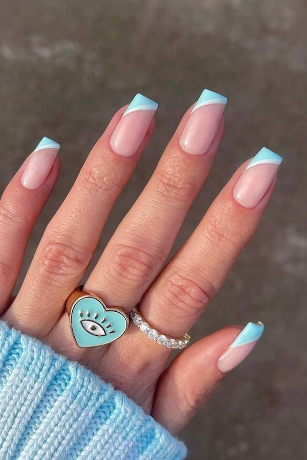 Pastel Blue Modern French Tip Nails