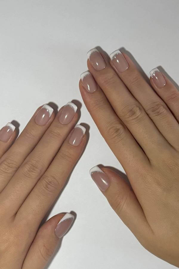 Classic French Tips with Glitter Line