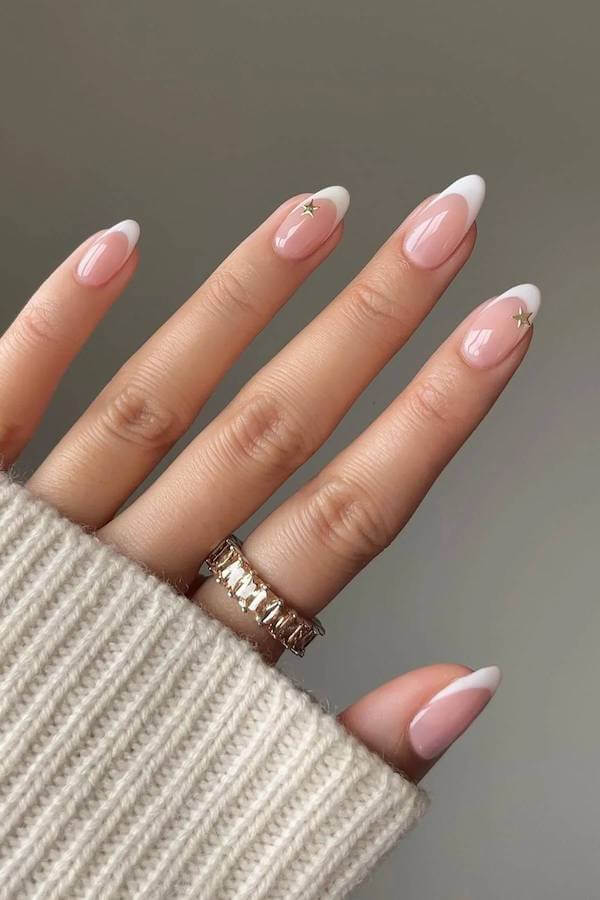 French Tips with Gold Star Accents