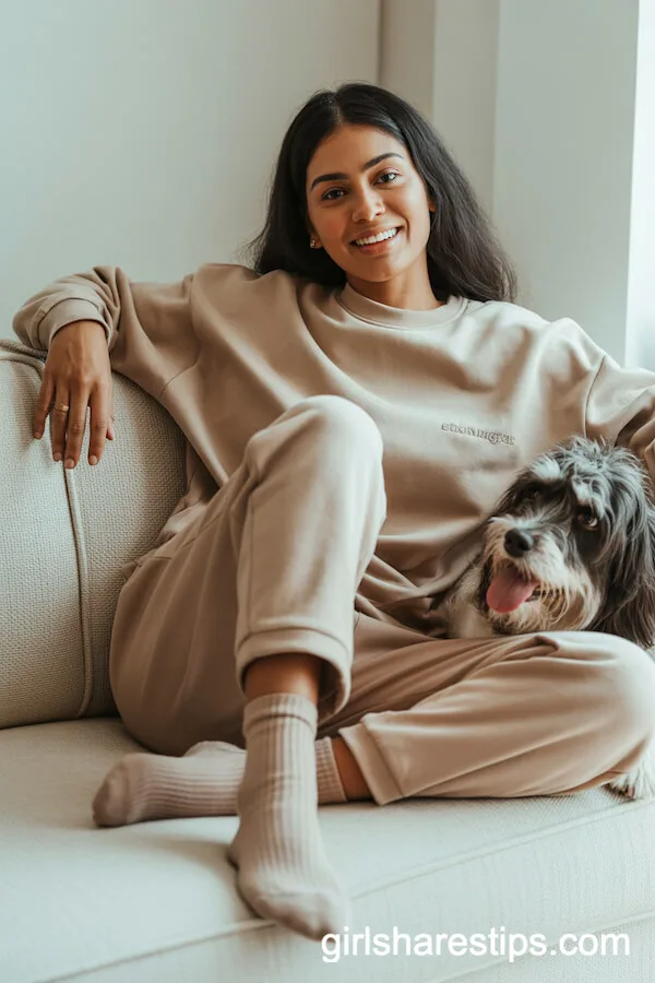 Soft Beige Loungewear Set with Sweatshirt and Joggers