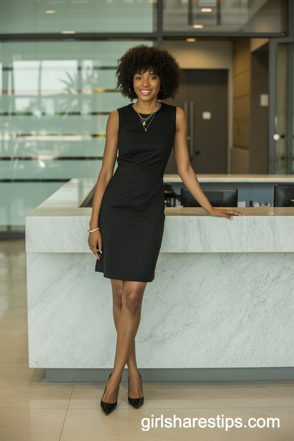 Minimalist Black Sheath Dress with Gold Accents