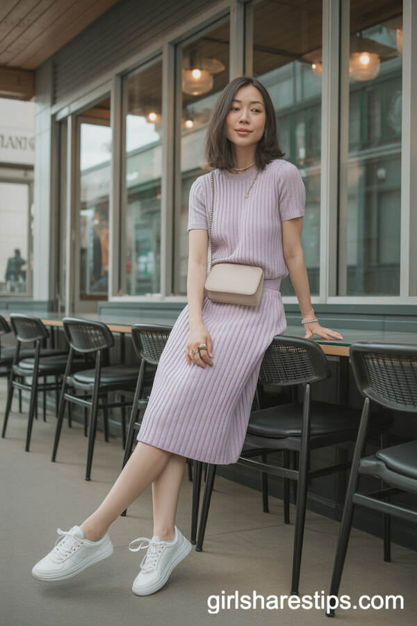 Matching Pastel Knit Top and Skirt Set
