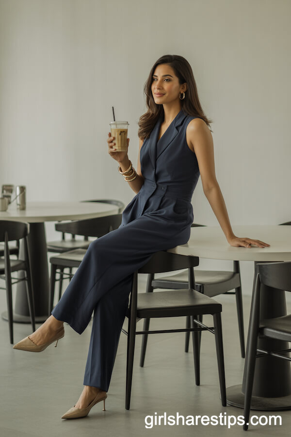 Navy Office-Appropriate Sleeveless Jumpsuit