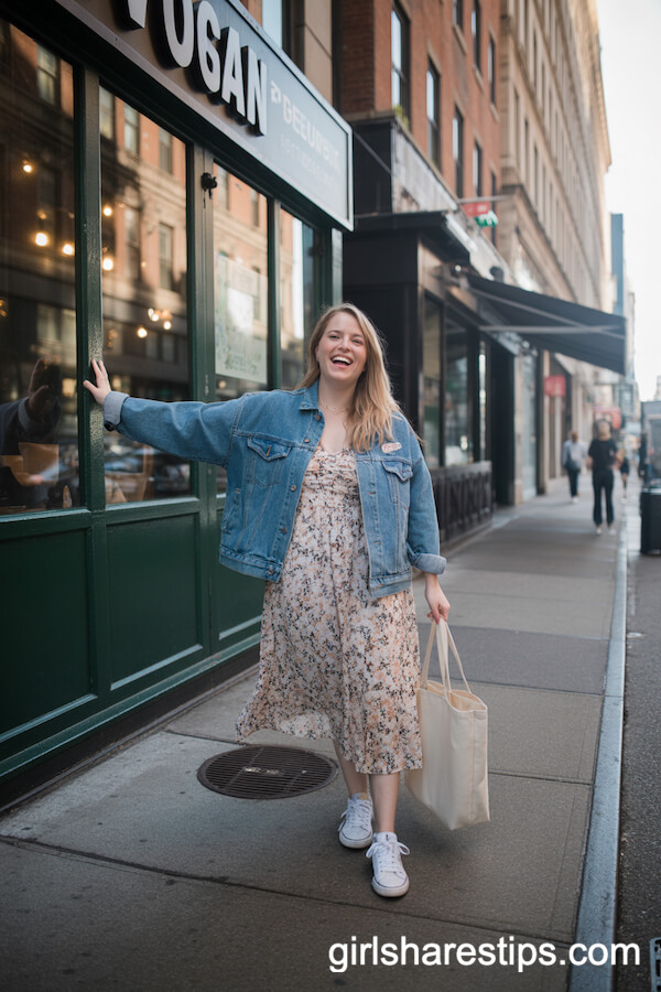 Flowy Floral Midi Dress with Denim Jacket