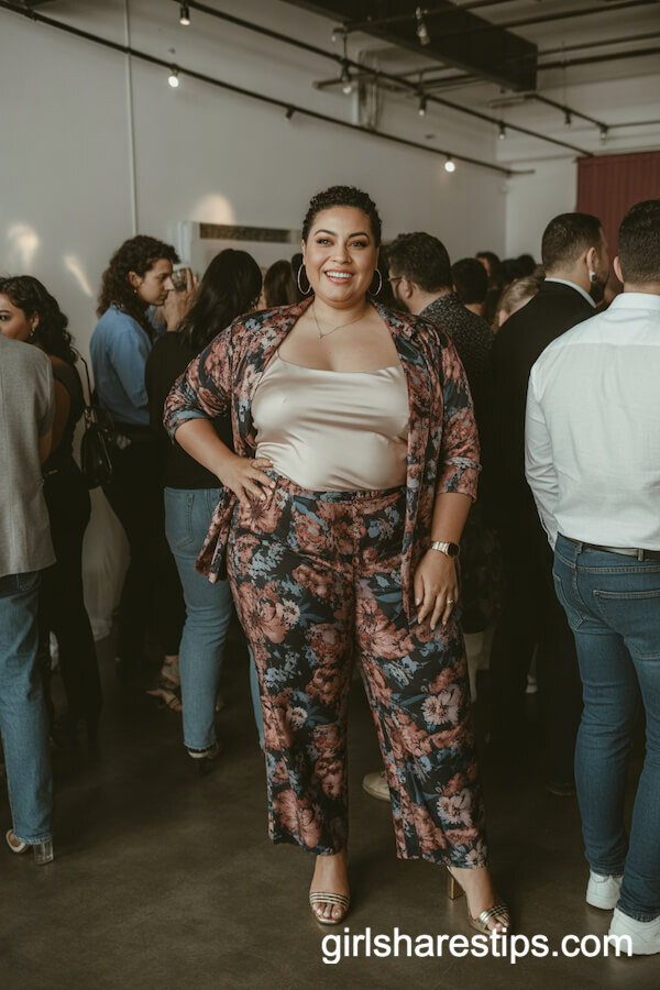 Bold Floral Pantsuit with a Fitted Cami