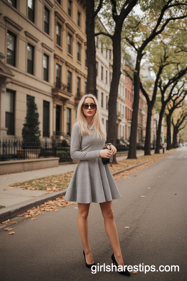 Grey Fit-and-Flare Dress with Black Accents