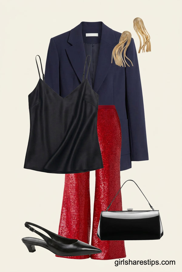 Vibrant Festive Trousers with Sharp Navy Tailoring