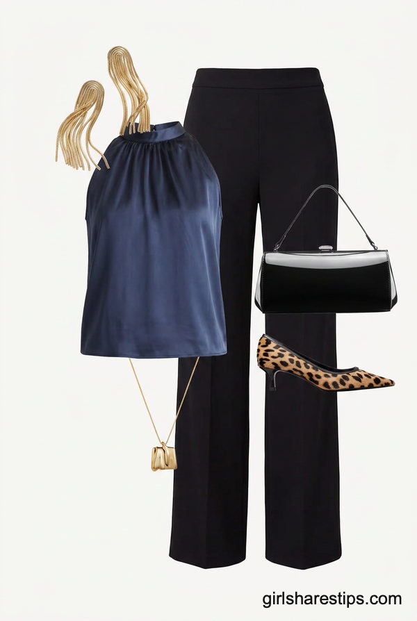 Sleek Silk Top with a Pop of Animal Print