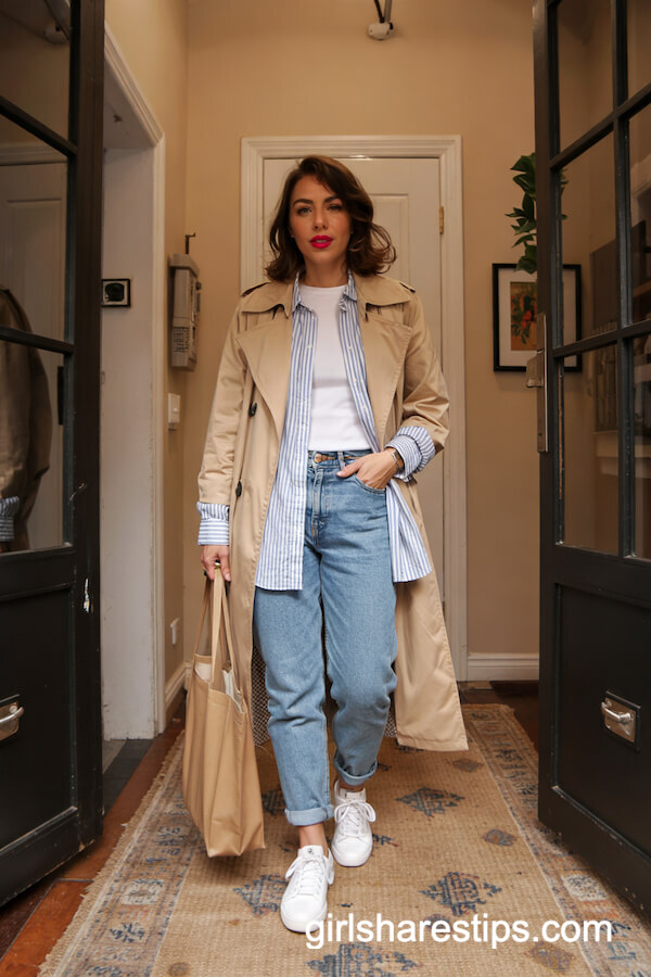 Classic Jeans with Striped Shirt & Trench