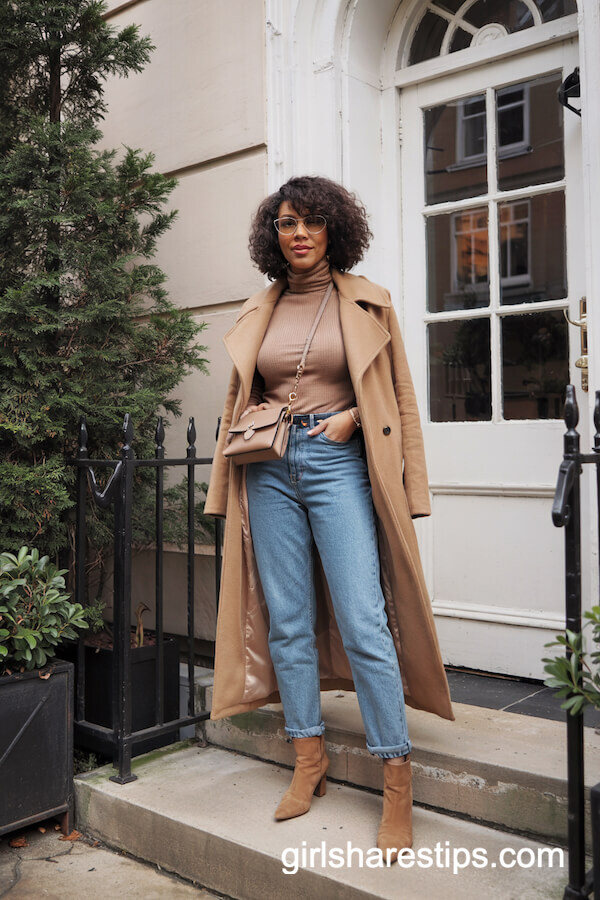 Turtleneck, Jeans, and Camel Coat