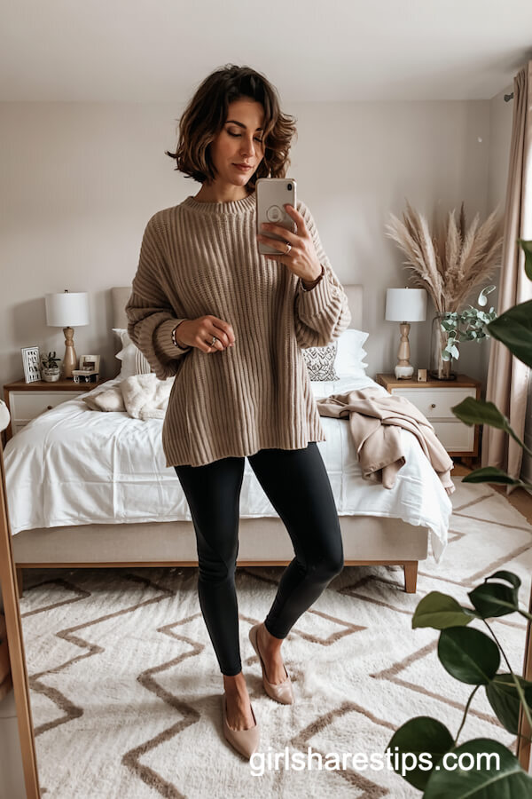 Chunky Sweater with Black Leggings