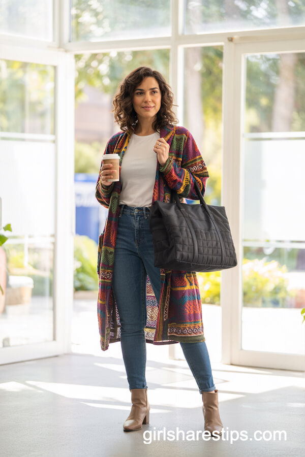Patterned Cardigan and Skinny Jeans