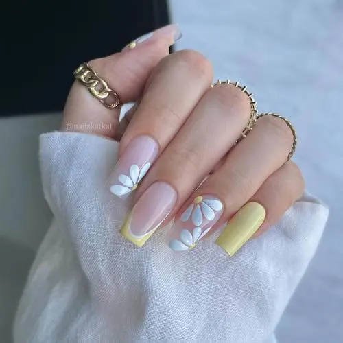 Yellow and White Spring Nails