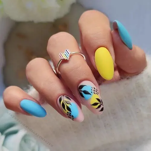 Yellow and Blue Spring Nails