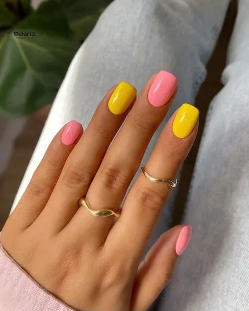 Pink And Yellow Nail For Spring