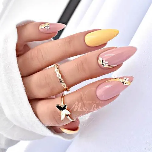 Nude and Yellow Nail Art Ideas For Spring