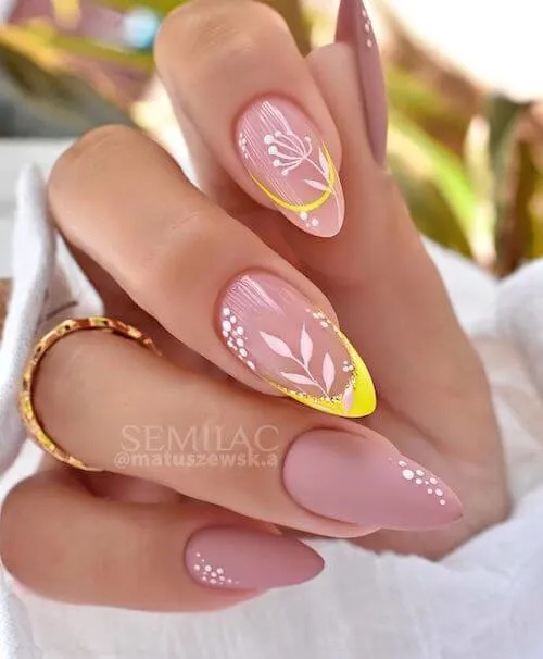 Nude and Yellow Nail Art Ideas For Spring