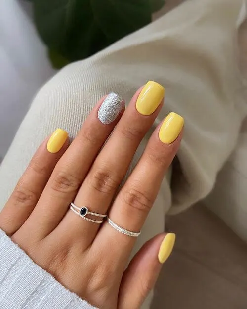 Yellow Glitter Nail Art for Spring