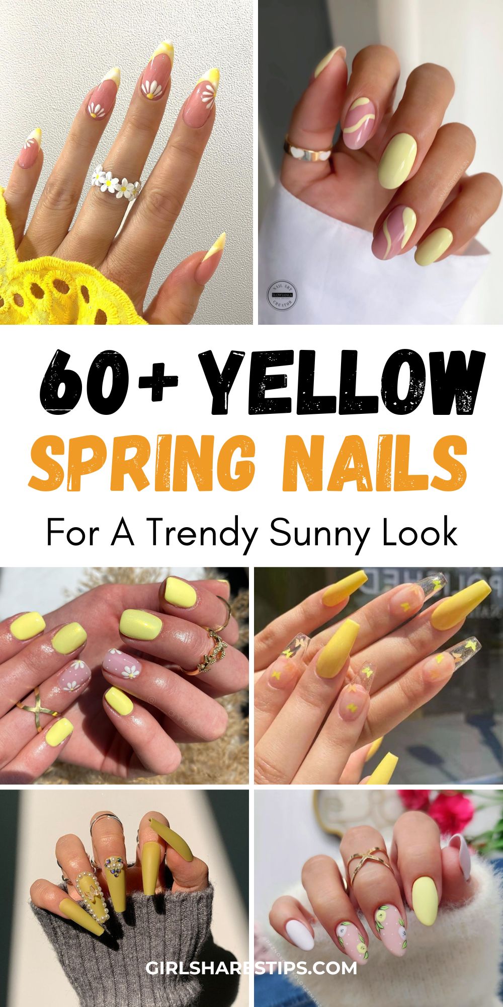 yellow spring nails designs collage